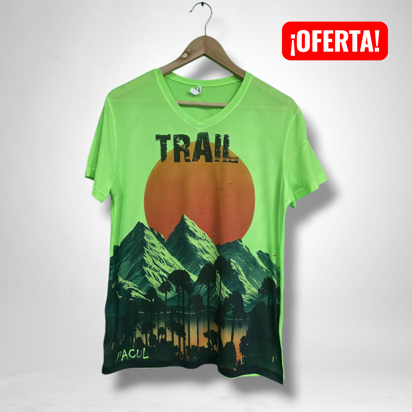 Polera Hombre TRAIL Verde Fluor | Talla M