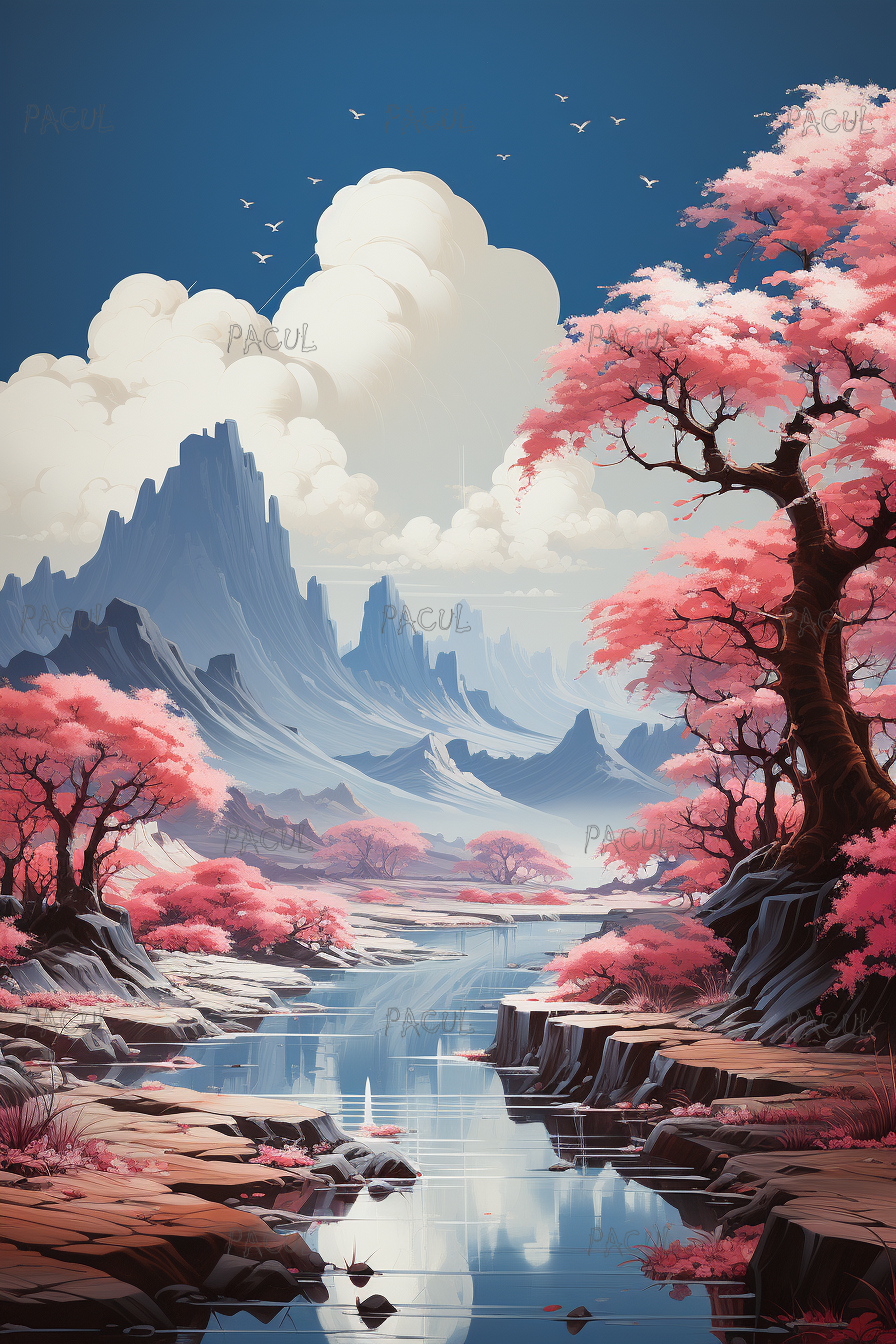 Imagen, Montañas, Cielo Azul, Tono Rosado